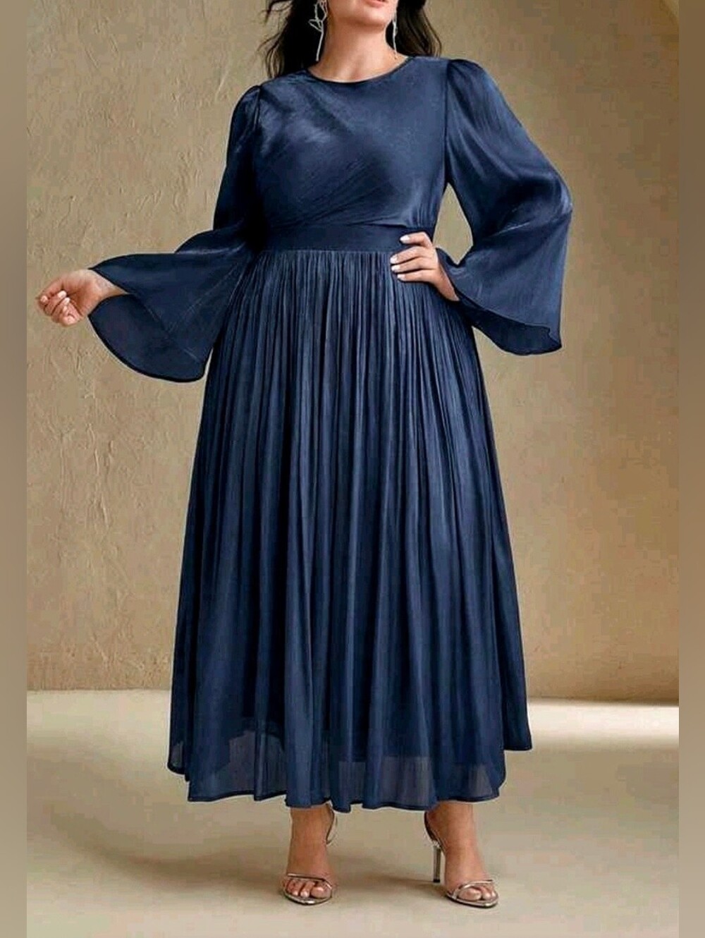 New Metallic Maxi Dress Plus Navy Blue - Picture 2 of 10